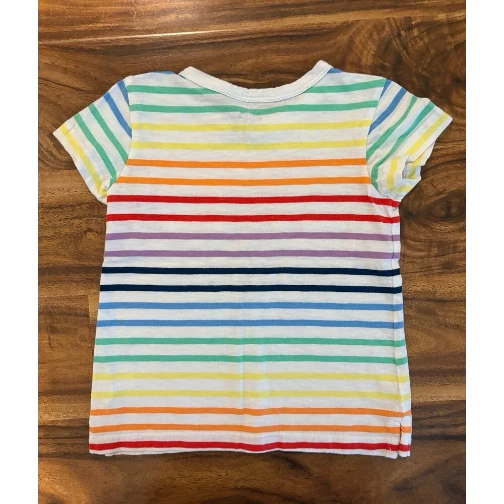 Primary Short Sleeve Pocket Tee, Rainbow Stripe, Size 3T